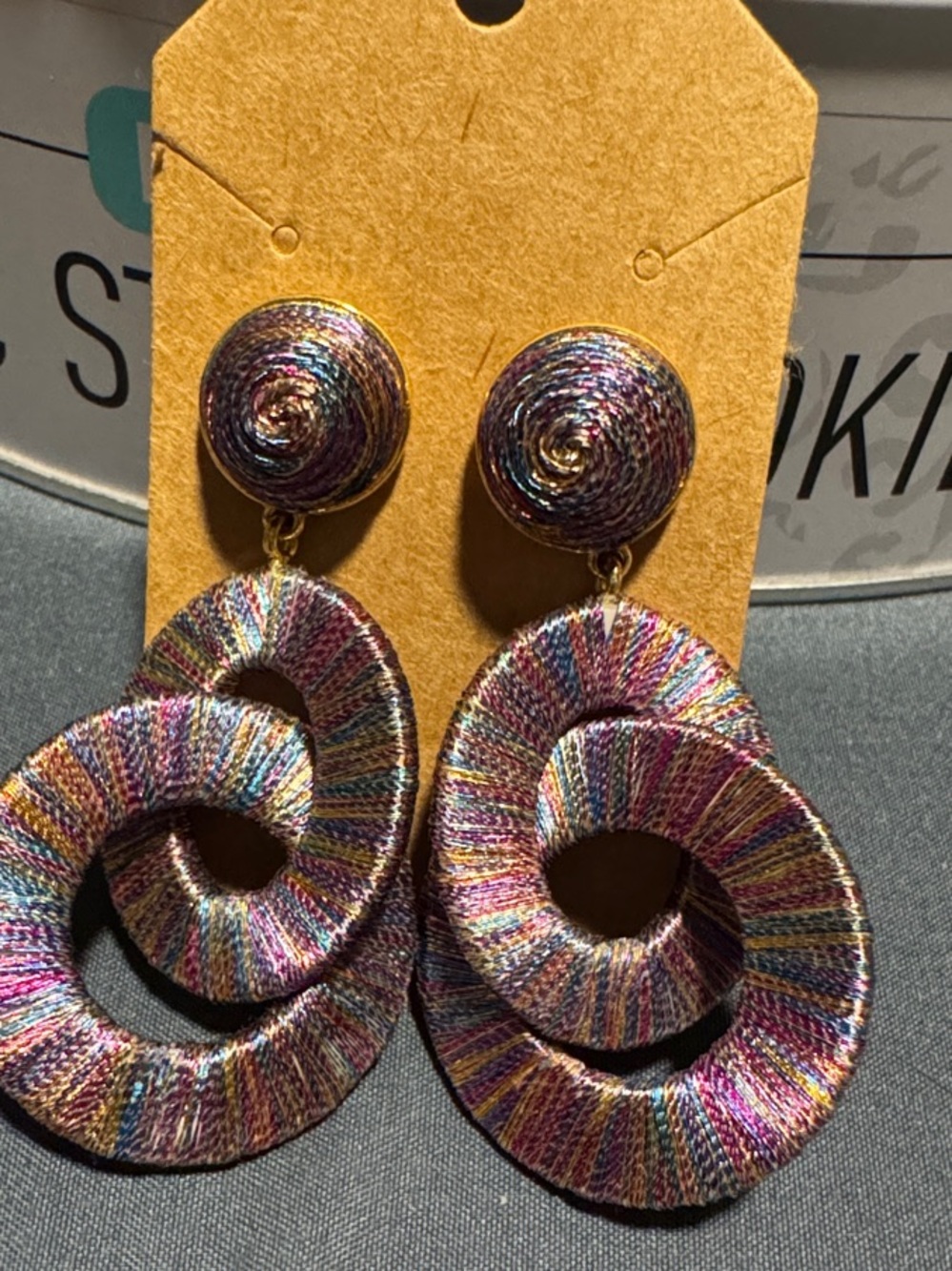 J. Crew Iridescent Multi-Thread Double Hoop Drop Earrings
